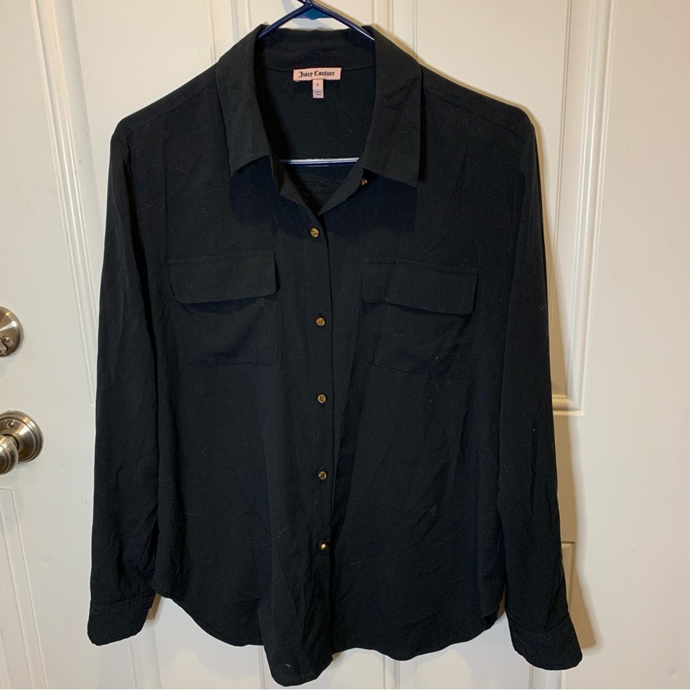 Juicy Couture Gold Buttons with Double Pockets Button Down Collared Dress Shirt